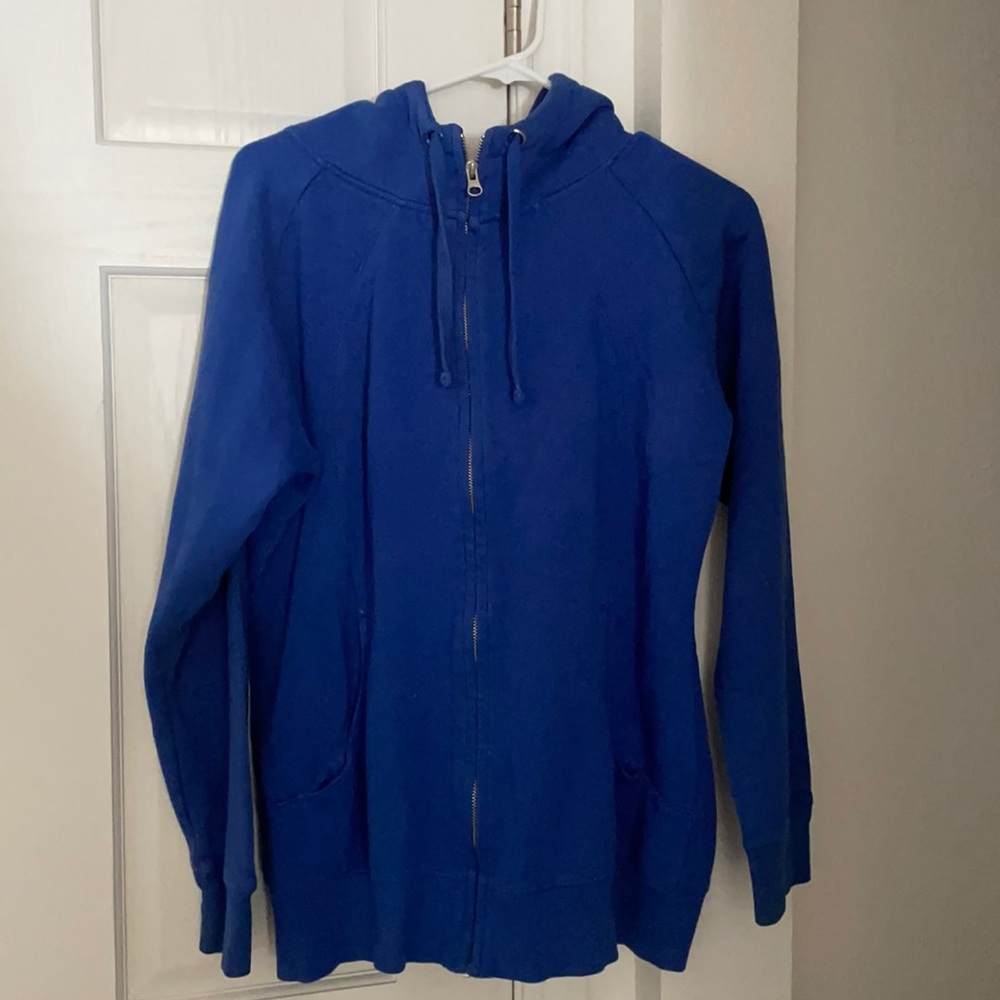 Blue Zip- Up Hooded Sweatshirt, Size Medium